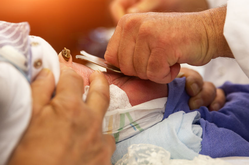 Traditional Jewish bris ceremony for a newborn baby